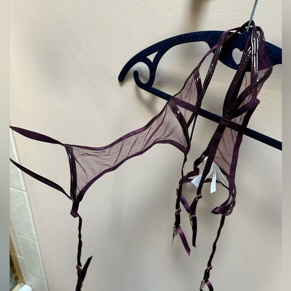 Kelly Black PVC Cut Out Suspender – Playful Promises Hustler Lingerie X Playful Promises Kelly Eggplant PVC Cut Out Suspender Size 10